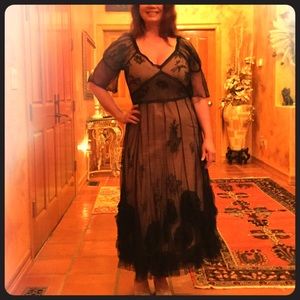 Vintage style dress nude slip with black lace